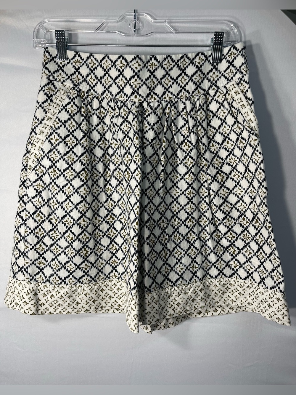 LOFT Black and White Diamond Pattern A-Line Linen Skirt Size 4